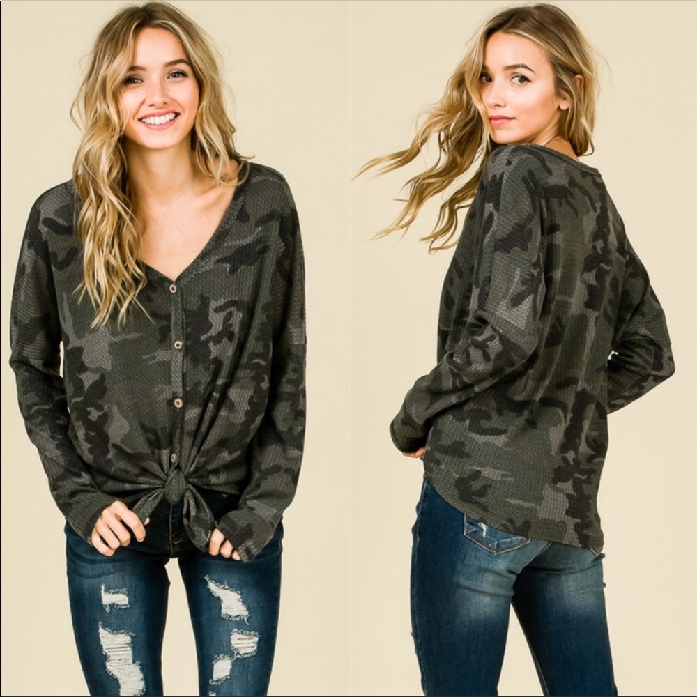 Camouflage, long sleeve, thermal front tie shirt